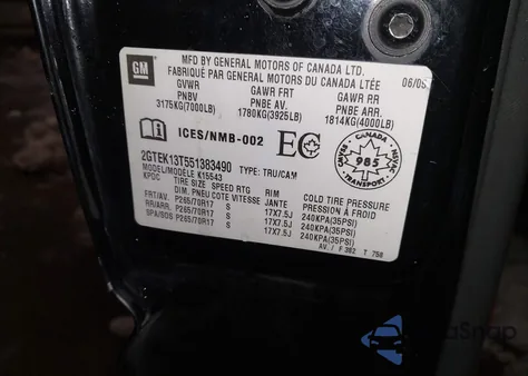 2005 GMC Sierra 1500 Sle/Slt from USA, damaged, VIN 2GTEK13T551383490